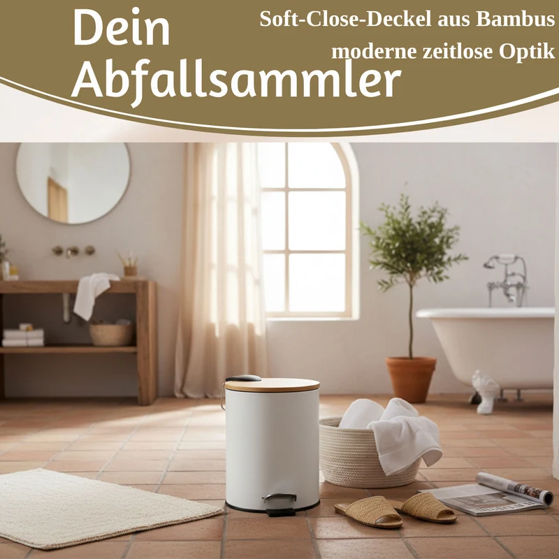 Tretmülleimer Papierkorb 3L Weiß Soft Close Rund Kosmetikeimer Fußpedal Mülleimer