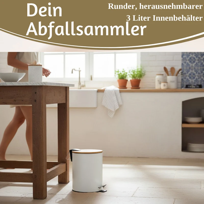 Tretmülleimer Papierkorb 3L Weiß Soft Close Rund Kosmetikeimer Fußpedal Mülleimer