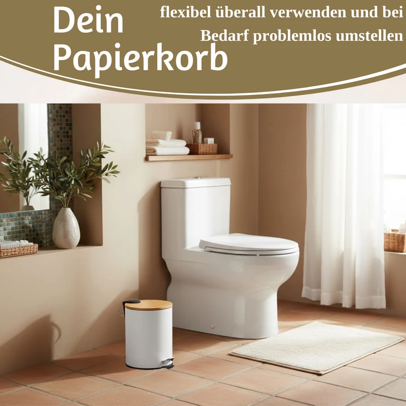 Tretmülleimer Papierkorb 3L Weiß Soft Close Rund Kosmetikeimer Fußpedal Mülleimer