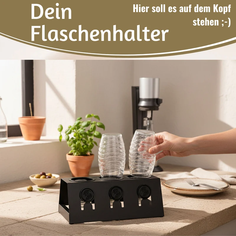 Metall Flaschenständer Schwarz passend für 3 Sodastream Flaschen Abtropfschale