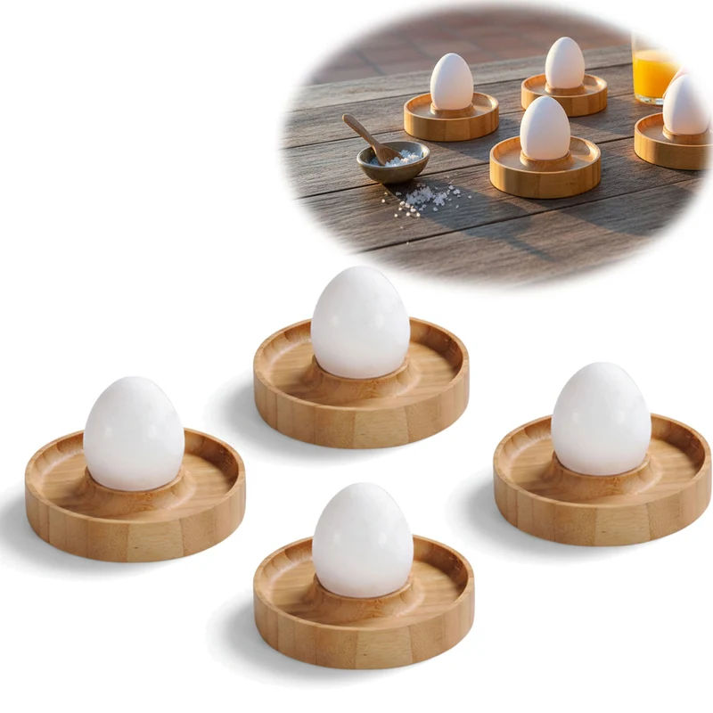 Holz Eierbecher 4´er Set Bambus Natürliche Optik Eierhalter Eihalter Dipschale