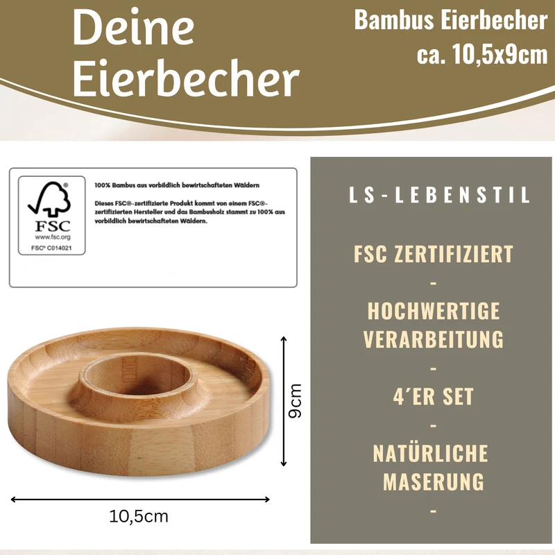 Holz Eierbecher 4´er Set Bambus Natürliche Optik Eierhalter Eihalter Dipschale