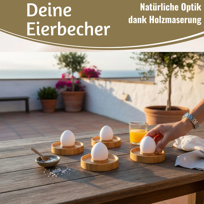 Holz Eierbecher 4´er Set Bambus Natürliche Optik Eierhalter Eihalter Dipschale