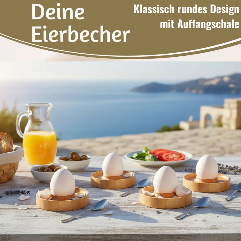 Holz Eierbecher 4´er Set Bambus Natürliche Optik Eierhalter Eihalter Dipschale