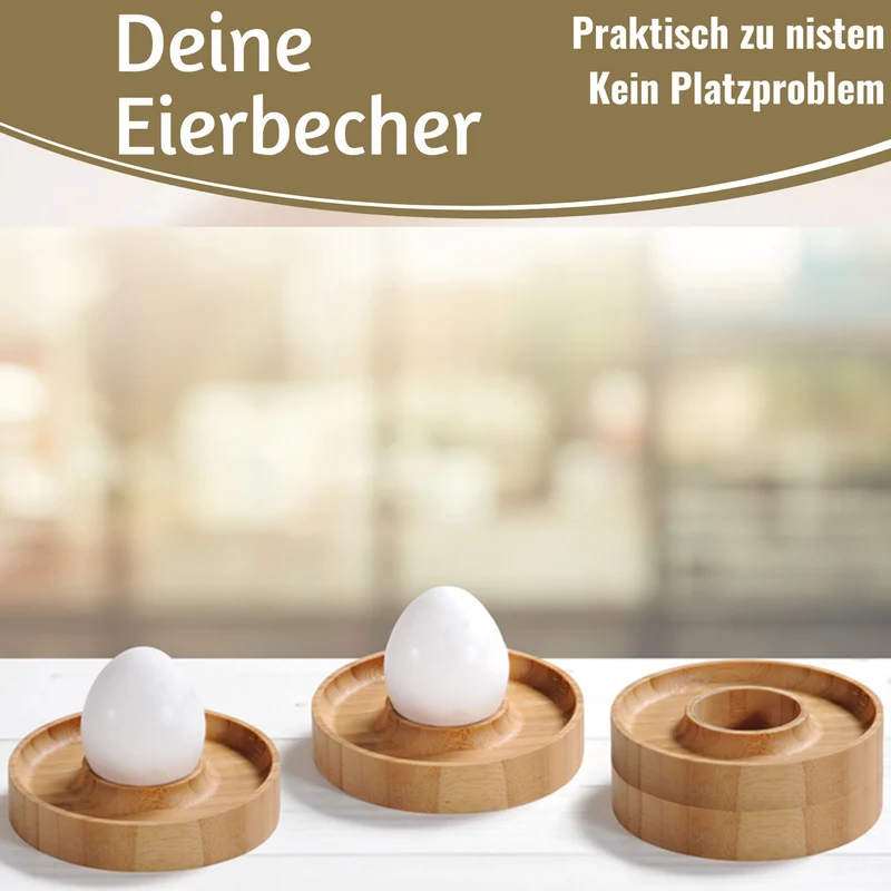 Holz Eierbecher 4´er Set Bambus Natürliche Optik Eierhalter Eihalter Dipschale
