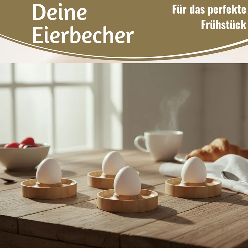 Holz Eierbecher 4´er Set Bambus Natürliche Optik Eierhalter Eihalter Dipschale
