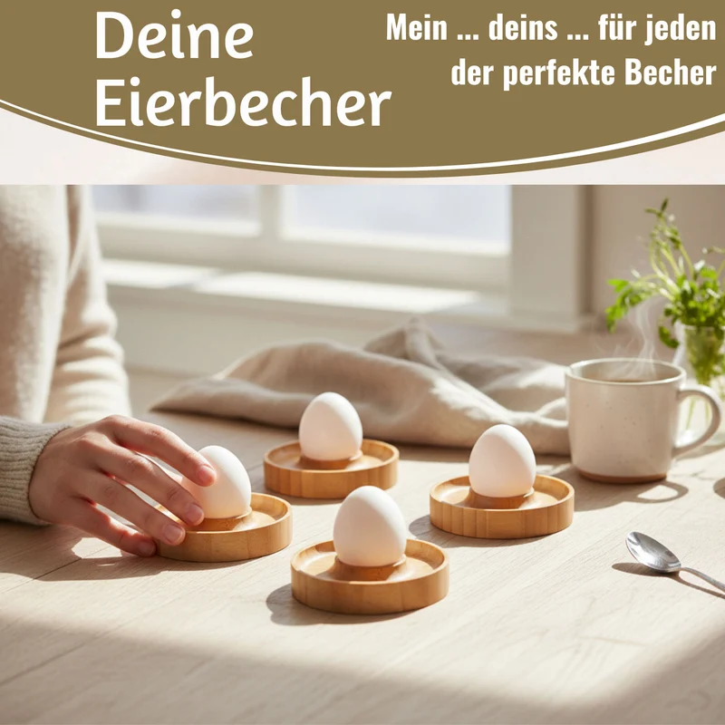 Holz Eierbecher 4´er Set Bambus Natürliche Optik Eierhalter Eihalter Dipschale