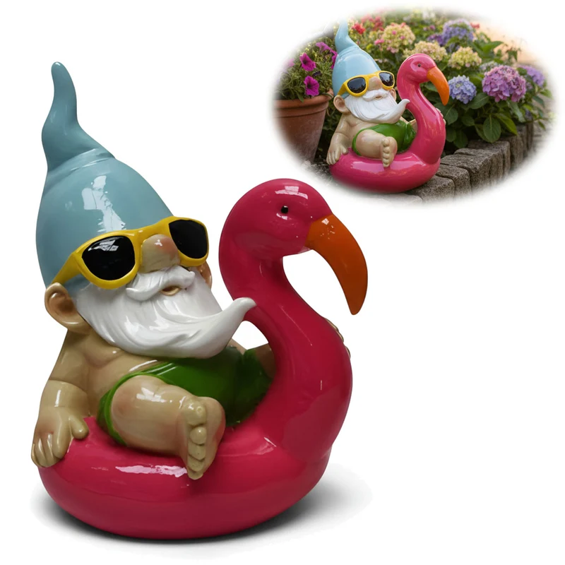 XL Deko Figur Gartenzwerg Pink sitzend 17cm Gnom Skulptur Gartenstatue Statue Objekt