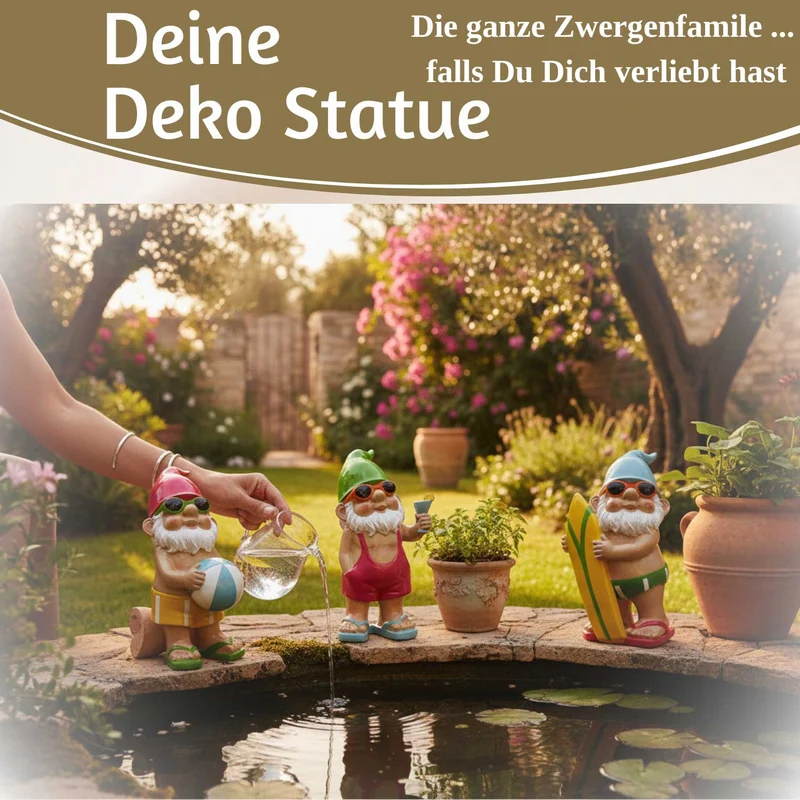 XL Deko Figur Gartenzwerg Pink sitzend 17cm Gnom Skulptur Gartenstatue Statue Objekt