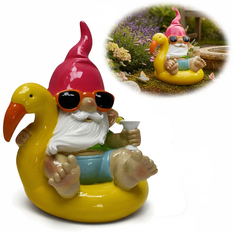 XL Deko Figur Gartenzwerg Gelb sitzend 17cm Gnom Skulptur Gartenstatue Statue Objekt