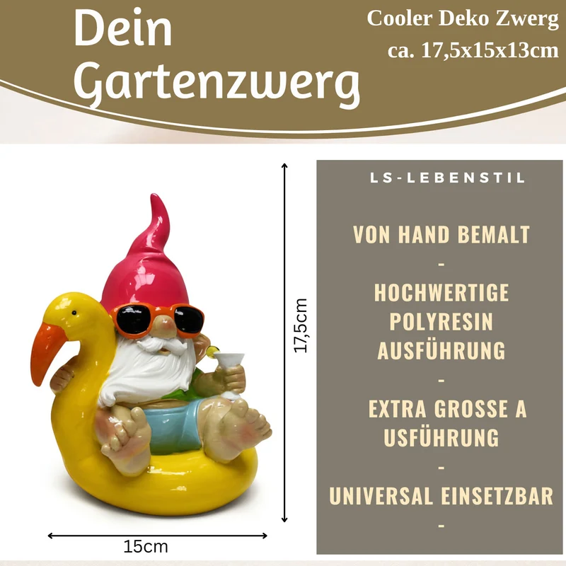 XL Deko Figur Gartenzwerg Gelb sitzend 17cm Gnom Skulptur Gartenstatue Statue Objekt
