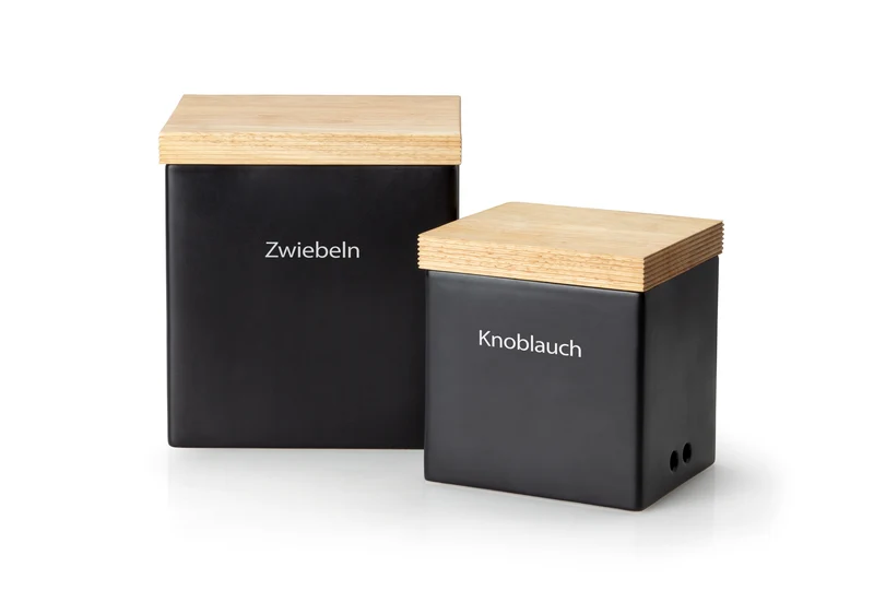 -Continenta- Vorratsdose mit Holzdeckel "Zwiebeln", Keramik 18x15,5x20,5cm