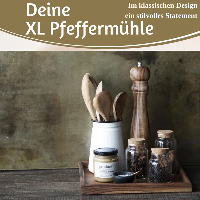 Design XL Holz Salzmühle & Pfeffermühle Akazie 32cm Keramikmahlwerk Gewürzmühle