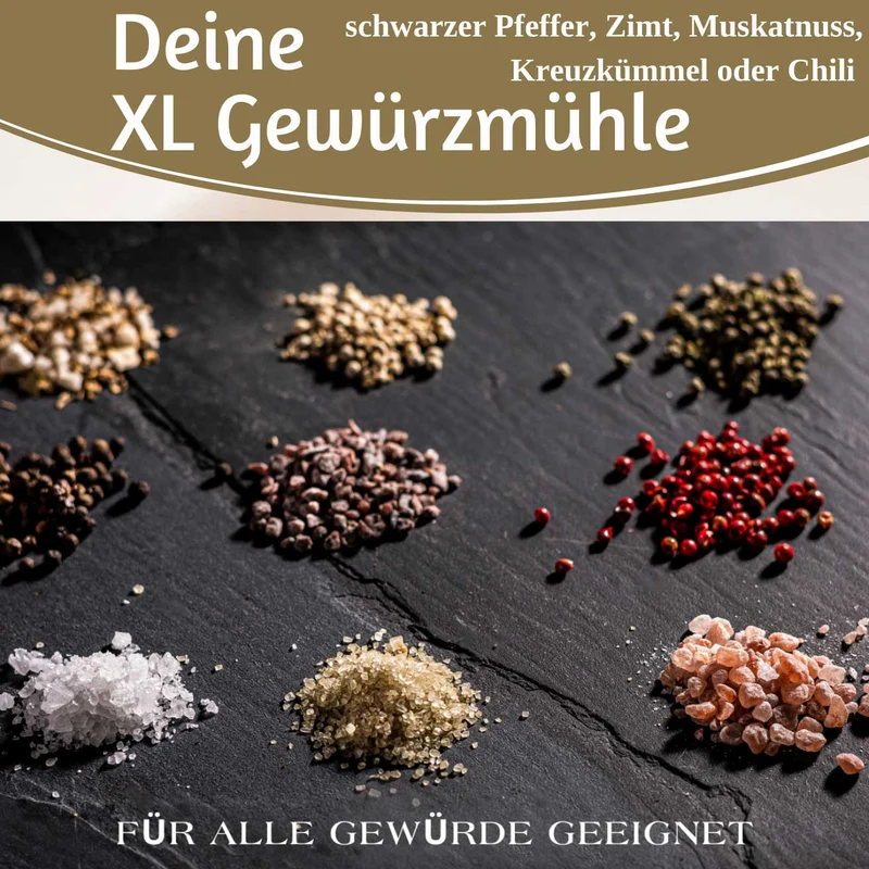 Design XL Holz Salzmühle & Pfeffermühle Akazie 32cm Keramikmahlwerk Gewürzmühle