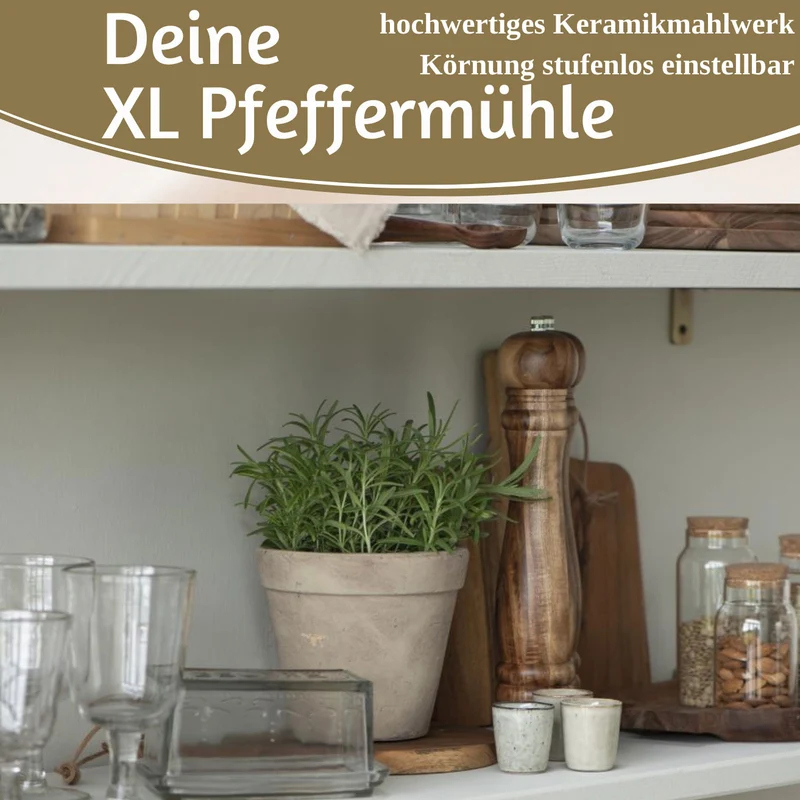 Design XL Holz Salzmühle & Pfeffermühle Akazie 32cm Keramikmahlwerk Gewürzmühle