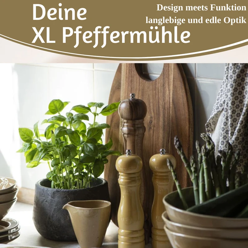 Design XL Holz Salzmühle & Pfeffermühle Akazie 32cm Keramikmahlwerk Gewürzmühle
