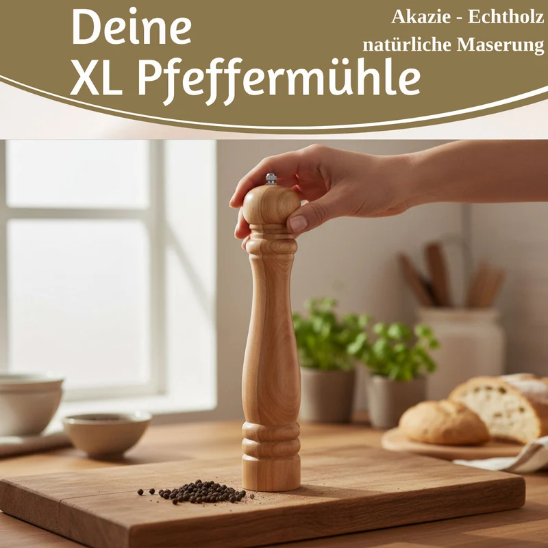 Design XL Holz Salzmühle & Pfeffermühle Akazie 32cm Keramikmahlwerk Gewürzmühle