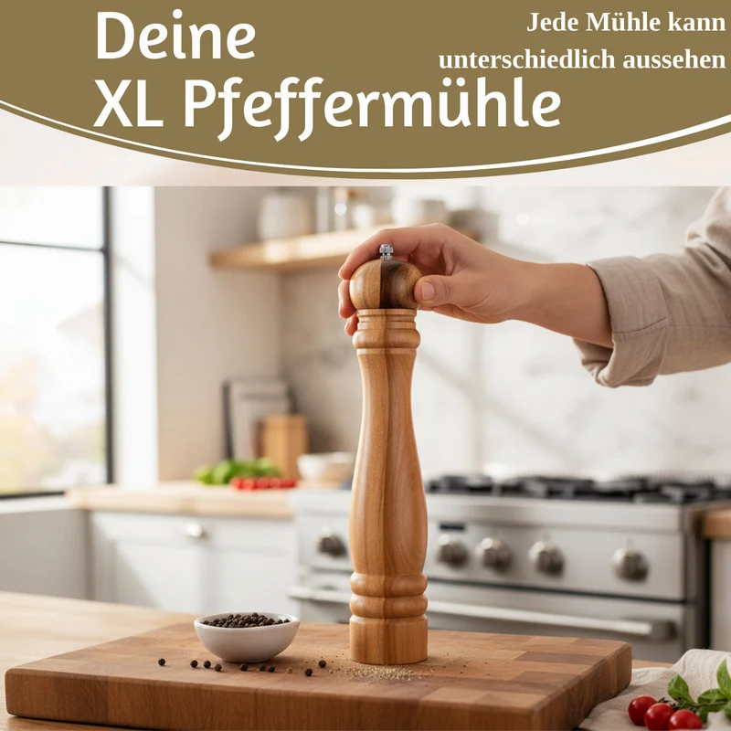 Design XL Holz Salzmühle & Pfeffermühle Akazie 32cm Keramikmahlwerk Gewürzmühle