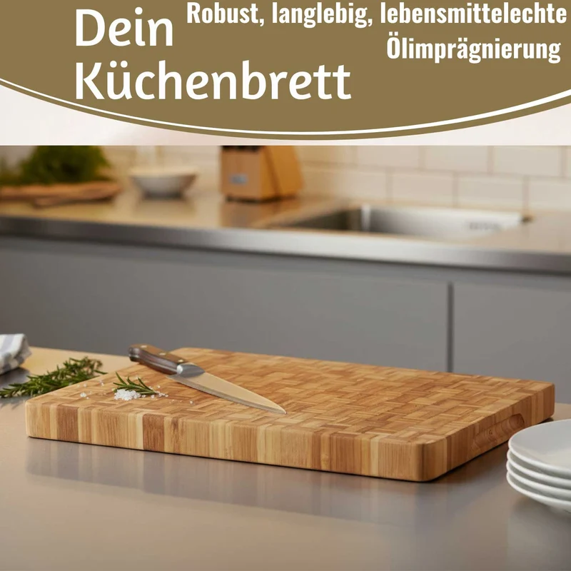 Profi Holz Schneidebrett Stirnholz 36cm XL Bambus Küchenbrett Tranchierbrett
