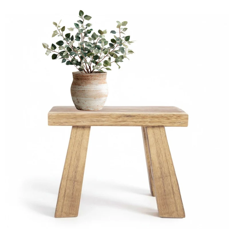 Pflanzenhocker Teak Holz 21x16cm Mini Tisch Rechteckig Deko Hocker Blumenständer