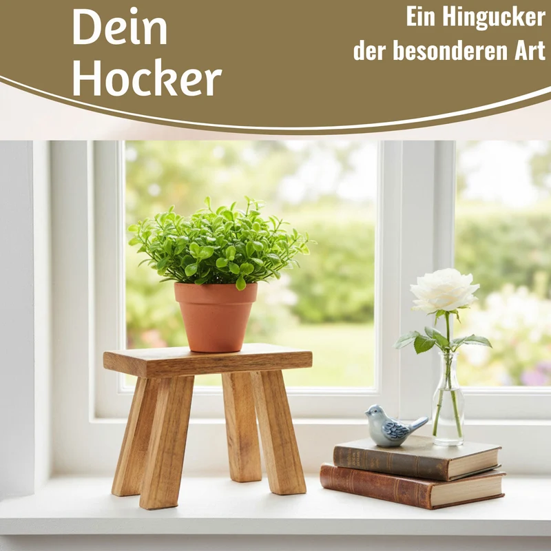 Pflanzenhocker Teak Holz 21x16cm Mini Tisch Rechteckig Deko Hocker Blumenständer