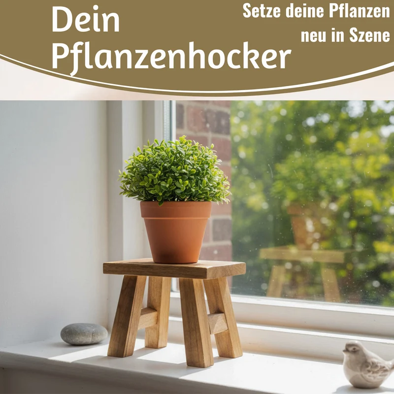 Pflanzenhocker Teak Holz 21x16cm Mini Tisch Rechteckig Deko Hocker Blumenständer