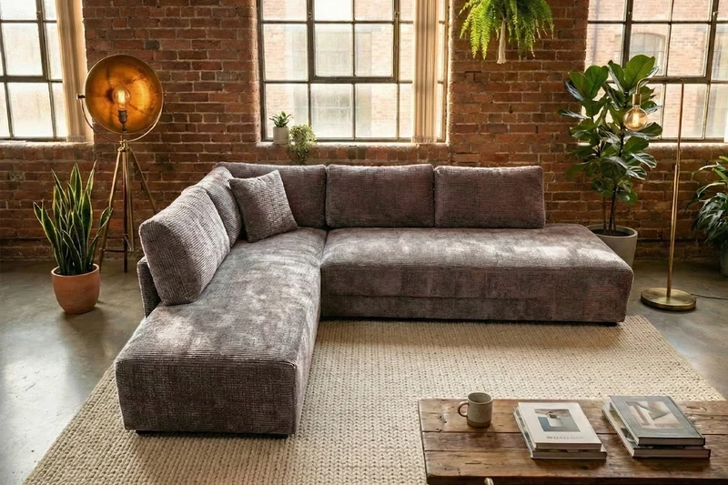 KAWOLA Schlafsofa SADIRA Ecksofa Stoff taupe