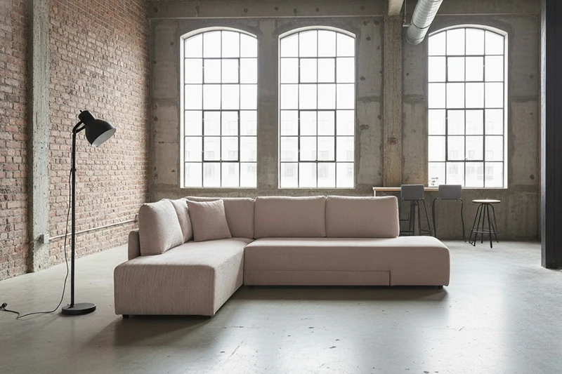 KAWOLA Schlafsofa SADIRA Ecksofa Cord taupe