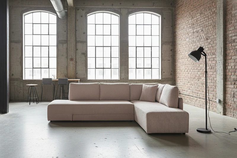 KAWOLA Schlafsofa SADIRA Ecksofa Cord taupe
