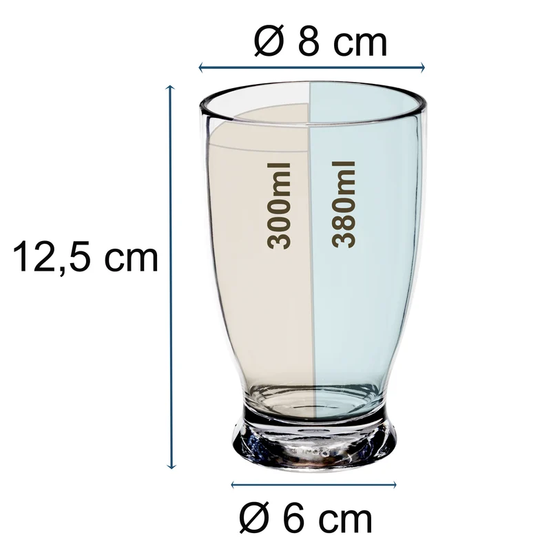 Melamin Geschirr Set Adria Blue für 4 Personen - 16 Teile Blau - mit klarem Trinkglas 380 ml aus Acryl Steingutoptikgeschirr