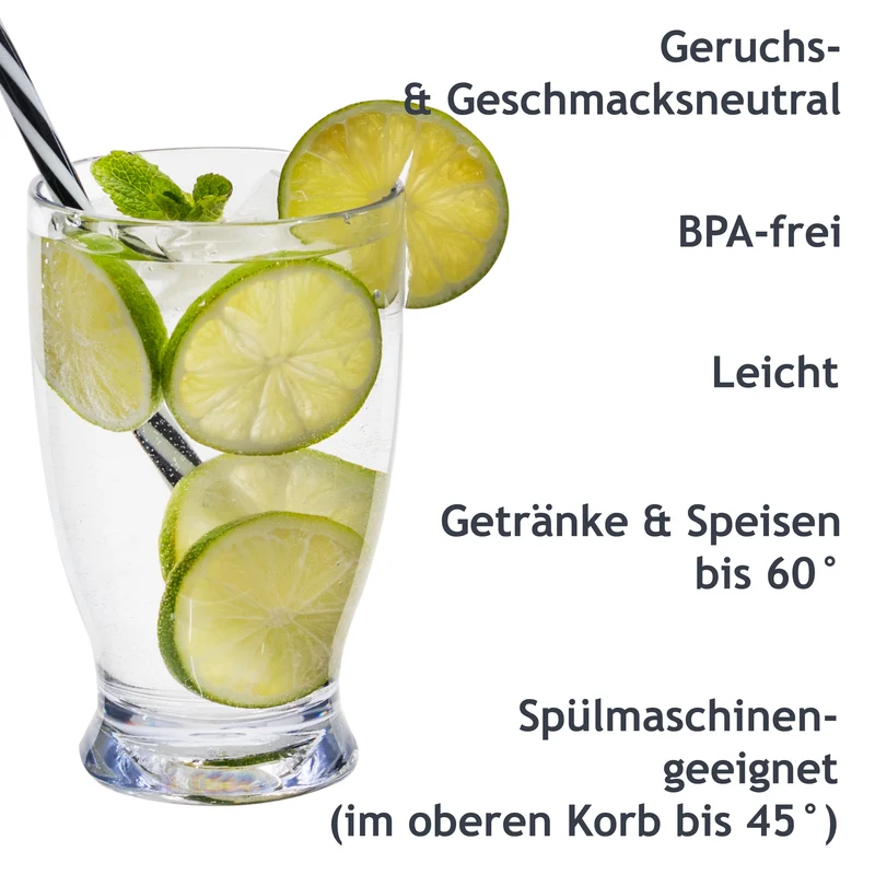Melamin Geschirr Set Adria Blue für 4 Personen - 16 Teile Blau - mit klarem Trinkglas 380 ml aus Acryl Steingutoptikgeschirr