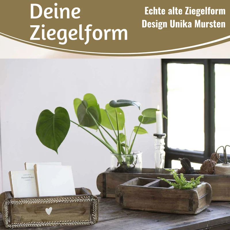 Holz Ziegelform Unika 31x15cm Herz Braun alte Backsteinform Cutlery Deko