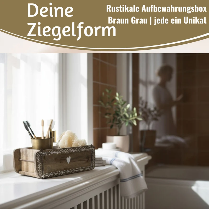 Holz Ziegelform Unika 31x15cm Herz Braun alte Backsteinform Cutlery Deko