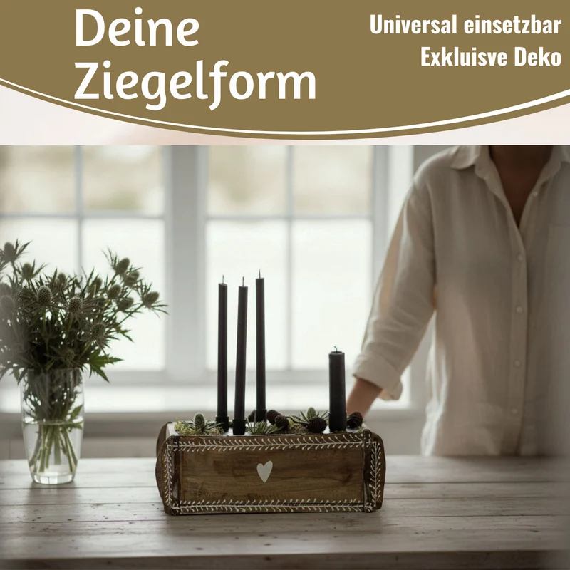 Holz Ziegelform Unika 31x15cm Herz Braun alte Backsteinform Cutlery Deko