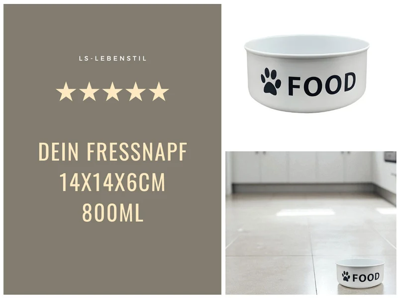 Vintage Fressnapf Hundenapf Emaille Weiß 14x6cm 800ml Retro Napf Wassernapf