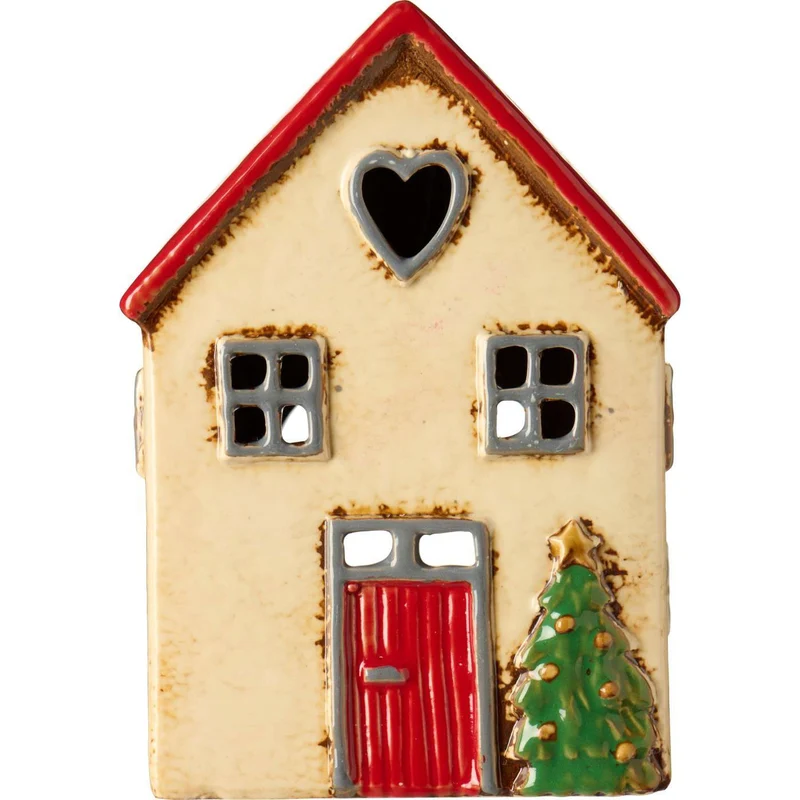 Teelichthaus Lichterhaus Nyhavn 14cm Beige Rot Keramik Fachwerkhaus Teelichthalter