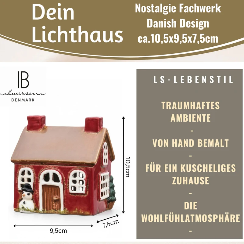Teelichthaus Lichterhaus Nyhavn 10cm Rot Braun Keramik Fachwerkhaus Teelichthalter