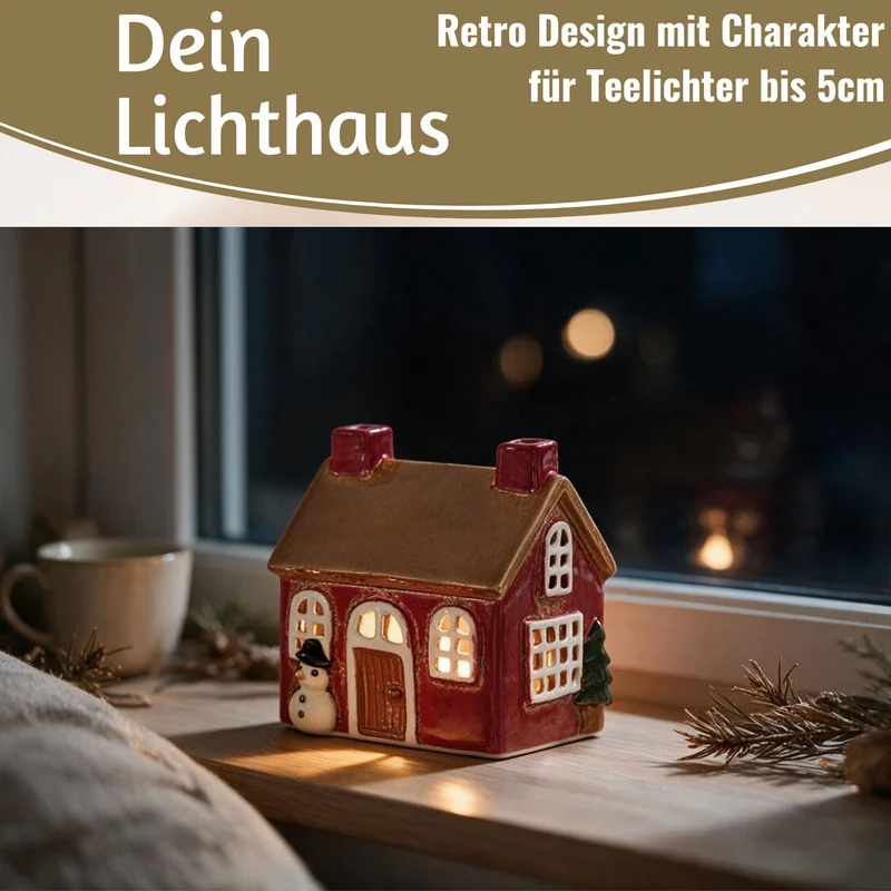Teelichthaus Lichterhaus Nyhavn 10cm Rot Braun Keramik Fachwerkhaus Teelichthalter