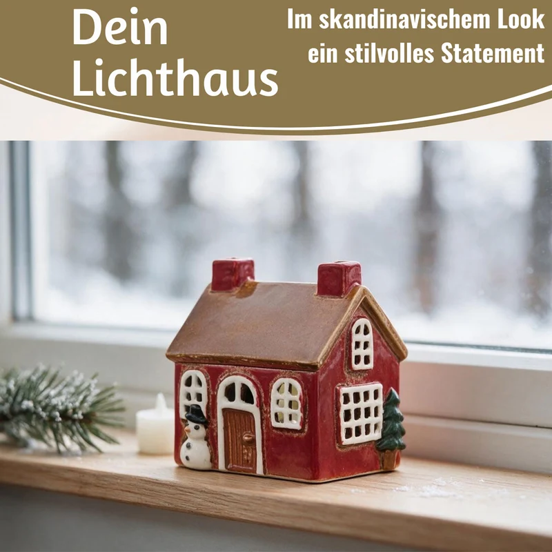 Teelichthaus Lichterhaus Nyhavn 10cm Rot Braun Keramik Fachwerkhaus Teelichthalter