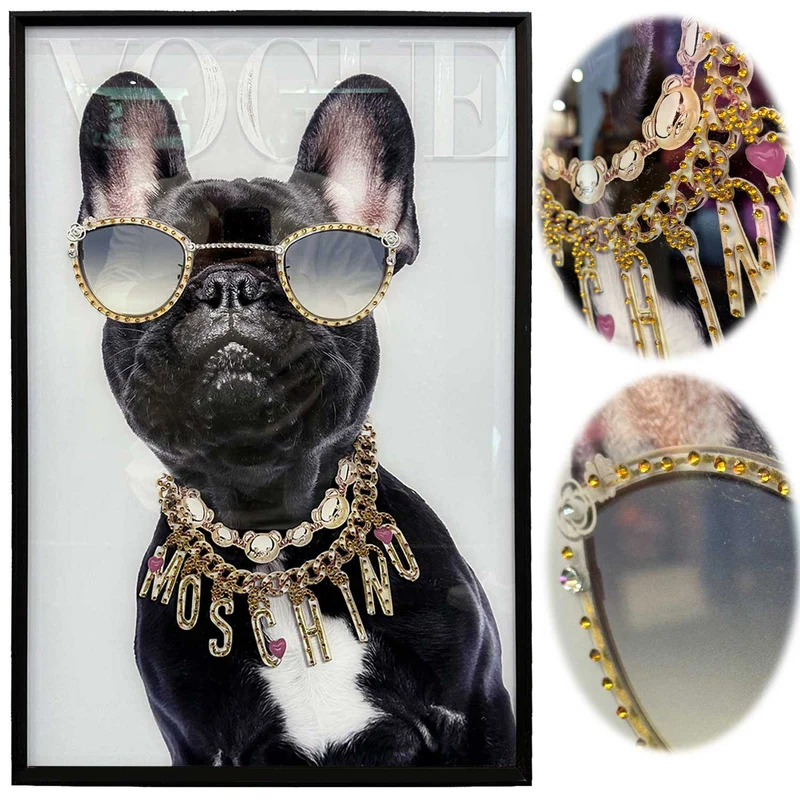 Wandbild französische Bulldogge 40x60cm Vogue Diamant Schwarz Kunstdruck Leinwand