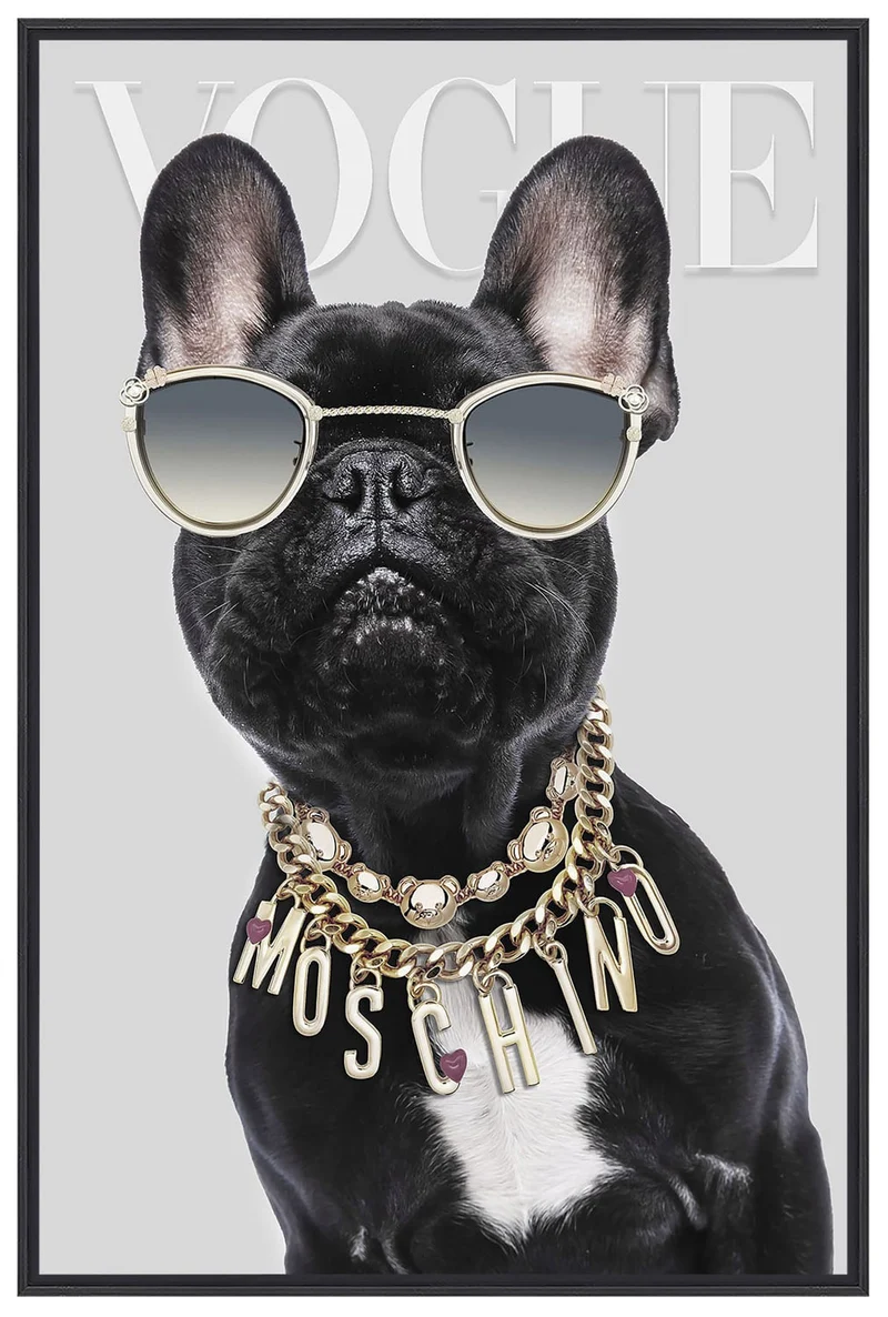 Wandbild französische Bulldogge 40x60cm Vogue Diamant Schwarz Kunstdruck Leinwand
