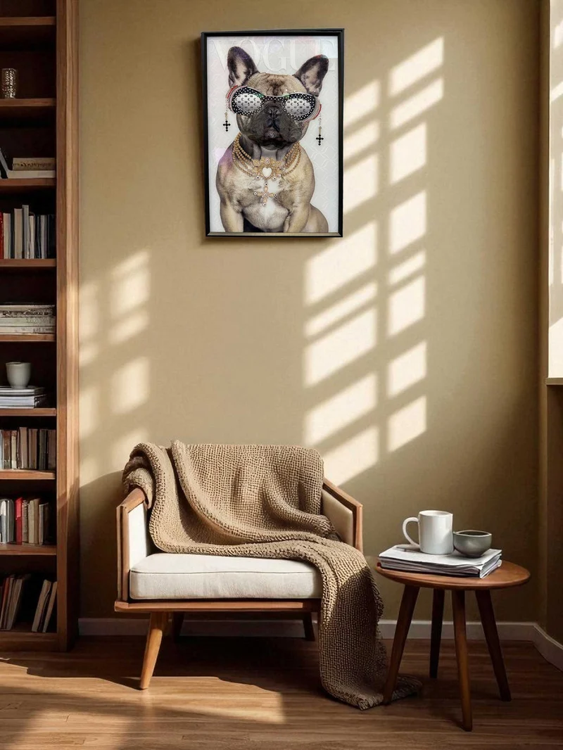 Wandbild französische Bulldogge 40x60cm Vogue Diamant Natur Kunstdruck Leinwand