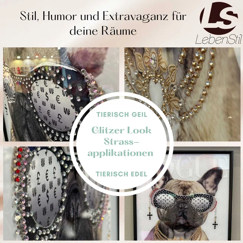 Wandbild französische Bulldogge 40x60cm Vogue Diamant Natur Kunstdruck Leinwand