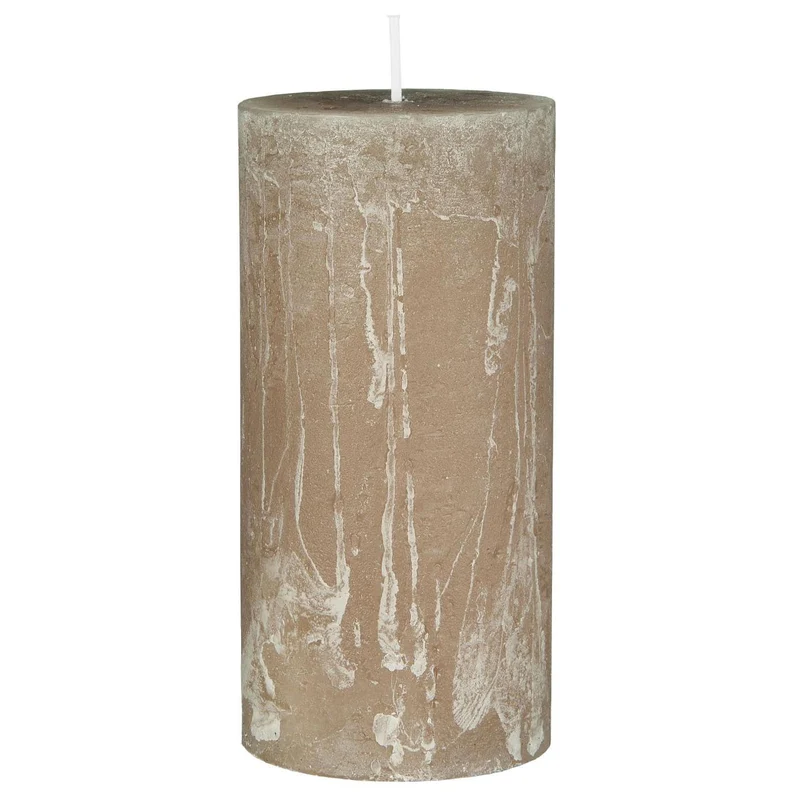 Exklusive Stumpenkerze 14x6,8cm Ribe Rustik Beige Leinen - Made in EU - Wachskerze