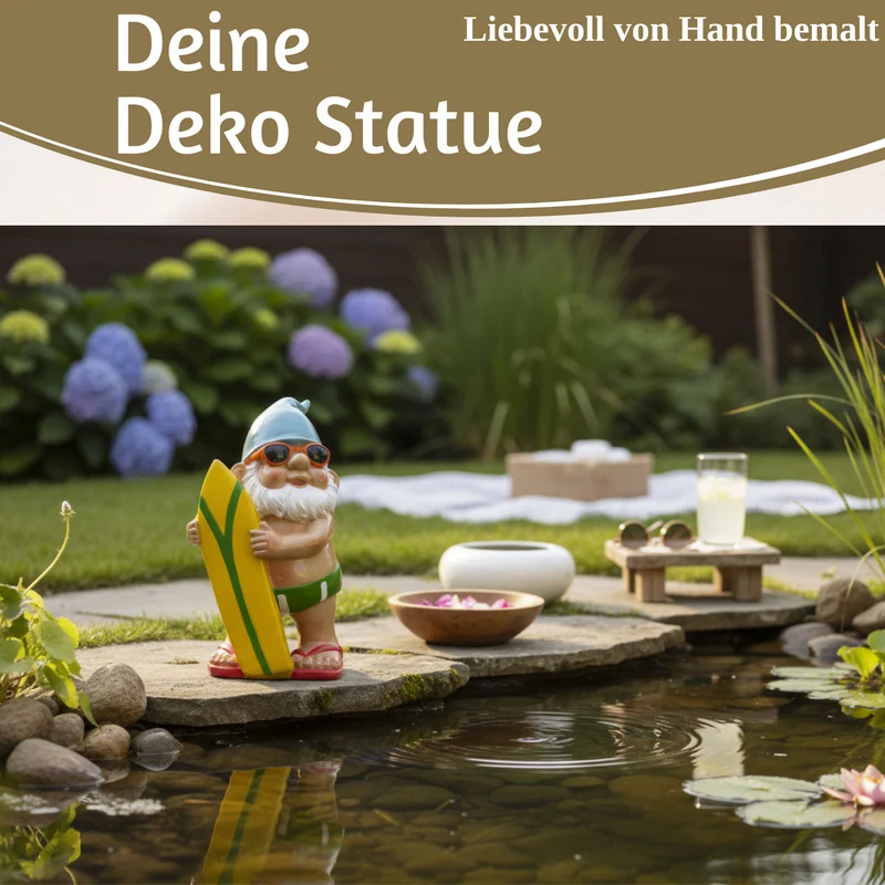 XL Deko Figur Gartenzwerg Surfer 20cm Gnom Skulptur Gartenstatue Statue Objekt