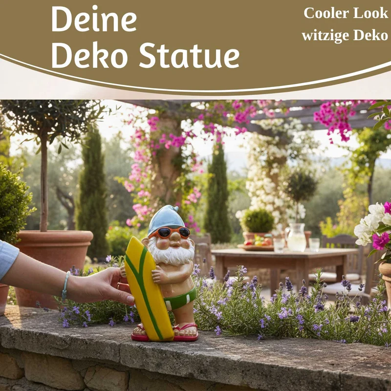 XL Deko Figur Gartenzwerg Surfer 20cm Gnom Skulptur Gartenstatue Statue Objekt