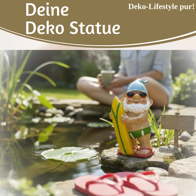 XL Deko Figur Gartenzwerg Surfer 20cm Gnom Skulptur Gartenstatue Statue Objekt