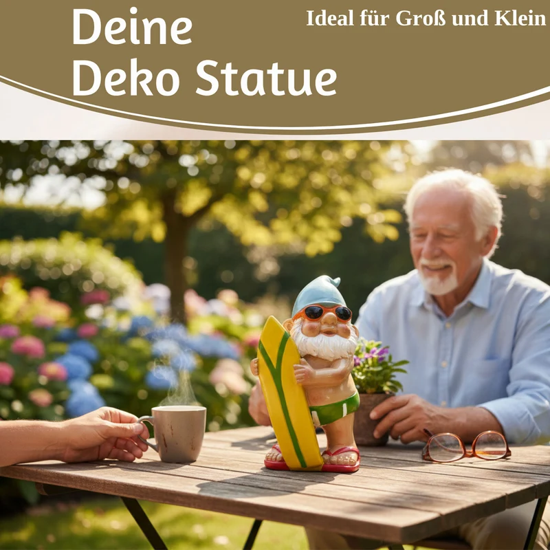 XL Deko Figur Gartenzwerg Surfer 20cm Gnom Skulptur Gartenstatue Statue Objekt
