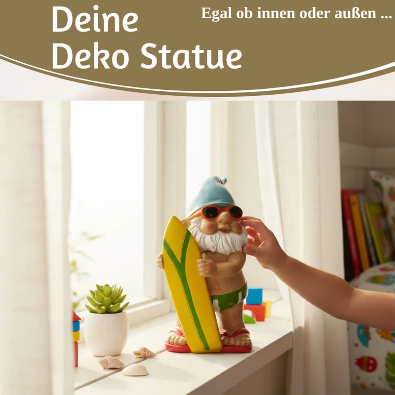 XL Deko Figur Gartenzwerg Surfer 20cm Gnom Skulptur Gartenstatue Statue Objekt