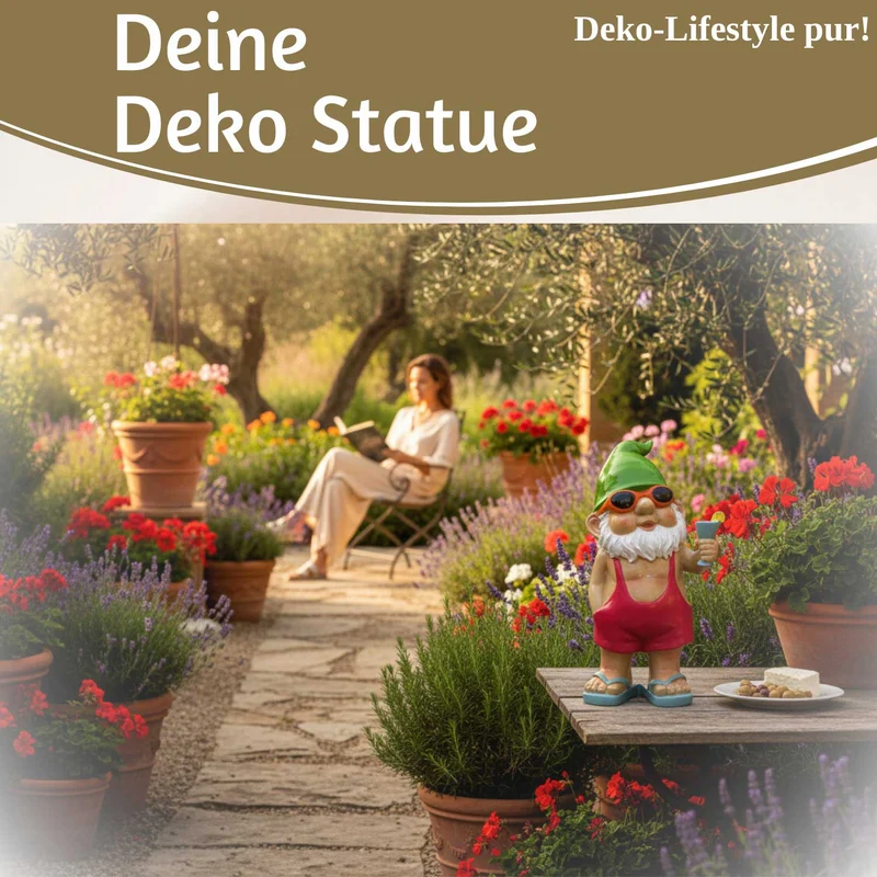 XL Deko Figur Gartenzwerg Cocktail 20cm Gnom Skulptur Gartenstatue Statue Objekt